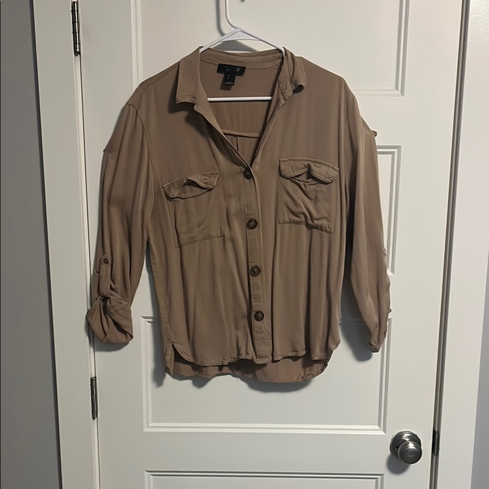 Tan Button-Up Blouse